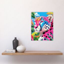 "Artery8 Cheetah Jungle Plants Colourful Animal Portrait Wall Art Print in Pink - Size: W18"" x H24""" - thumbnail 4