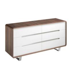 Angel Cerda 6-Drawer Chest Walnut Veneer, White MDF & Chrome Legs in Brown - thumbnail 1