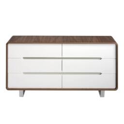 Angel Cerda 6-Drawer Chest Walnut Veneer, White MDF & Chrome Legs in Brown - thumbnail 2