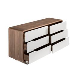 Angel Cerda 6-Drawer Chest Walnut Veneer, White MDF & Chrome Legs in Brown - thumbnail 6