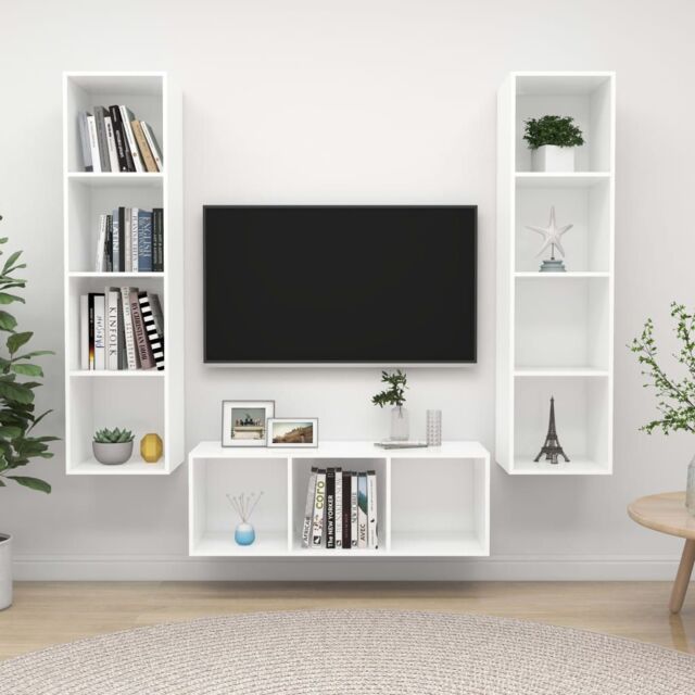 Berkfield Home 3 Piece TV Cabinet Set White Engineered Wood - image 1