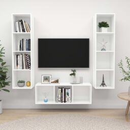 Berkfield Home 3 Piece TV Cabinet Set White Engineered Wood - thumbnail 1