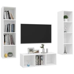 Berkfield Home 3 Piece TV Cabinet Set White Engineered Wood - thumbnail 3