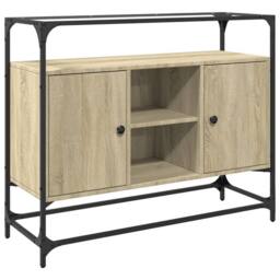 Berkfield Home Sideboard with Glass Top Sonoma Oak 98x35x81 cm Engineered Wood in Light Tan - Size: 98 x 35 x 81 cm