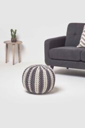Homescapes Knitted Pouffe Striped Footstool 40 x 50 cm in Grey - thumbnail 2