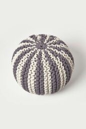 Homescapes Knitted Pouffe Striped Footstool 40 x 50 cm in Grey - thumbnail 3