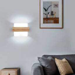COMELY Indoor Wall Lights, Creative Square Wooden Glass Wall Lights, E27 in Walnut - thumbnail 4