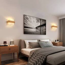 COMELY Indoor Wall Lights, Creative Square Wooden Glass Wall Lights, E27 in Walnut - thumbnail 5