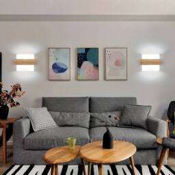 COMELY Indoor Wall Lights, Creative Square Wooden Glass Wall Lights, E27 in Walnut - thumbnail 6