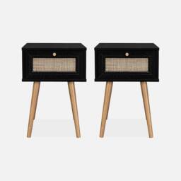 sweeek Pair Of Woven Rattan Bedside Tables With Drawer in Black - thumbnail 2