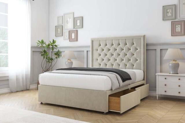 "Sloomy Montana Plush Divan Set 4 Drawers-54"" Headboard in Cream - Size: King" - image 1
