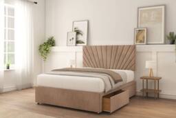 "Sloomy Sterling Plush Divan Bed Set No Drawers With 26"" Strutted Headboard & 12"" Matching Footboard in Light Brown - Size: King" - thumbnail 1
