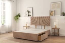 "Sloomy Sterling Plush Divan Bed Set No Drawers With 26"" Strutted Headboard & 12"" Matching Footboard in Light Brown - Size: King" - thumbnail 2