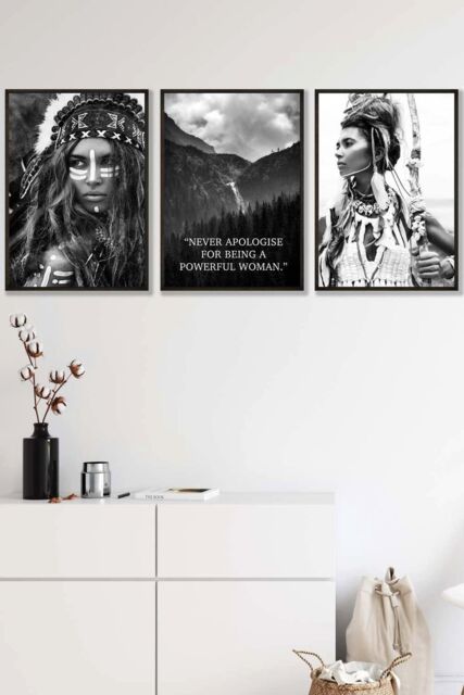 ARTZE Warrior Women Photo Art Quote Framed Wall Art - Medium in Black - Size: W45 cm x H62 cm x D20mm - image 1