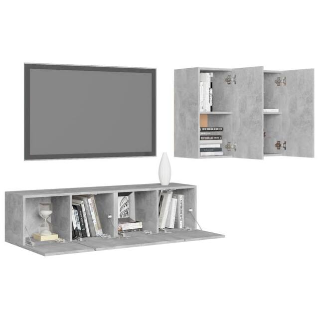 Berkfield Home Practical 4 Piece TV Cabinet Set Concrete Grey Engineered Wood - image 1