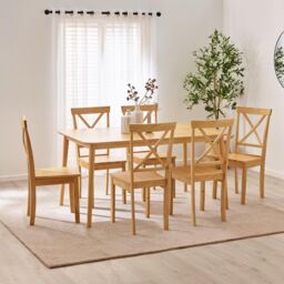 FurnitureboxUK Lynton Large Oak Effect Wooden Dining Table & 6 Millford Chairs in Light Oak - thumbnail 1