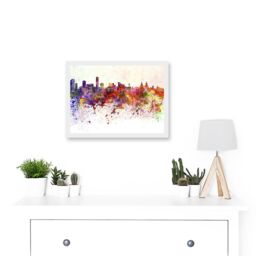 Artery8 Painting Cityscape Liverpool Skyline Paint Splash A4 Artwork Framed Wall Art Print in White - thumbnail 2