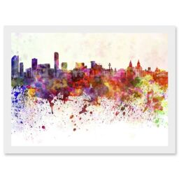 Artery8 Painting Cityscape Liverpool Skyline Paint Splash A4 Artwork Framed Wall Art Print in White - thumbnail 1