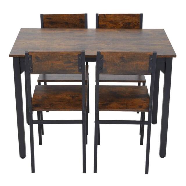 FORGEVIO Vintage Dining Table 4 Chairs Set Rustic Metal 4 Seater Kitchen in Brown - image 1