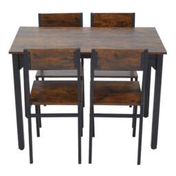 FORGEVIO Vintage Dining Table 4 Chairs Set Rustic Metal 4 Seater Kitchen in Brown