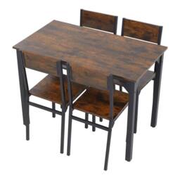 FORGEVIO Vintage Dining Table 4 Chairs Set Rustic Metal 4 Seater Kitchen in Brown - thumbnail 3
