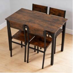 FORGEVIO Vintage Dining Table 4 Chairs Set Rustic Metal 4 Seater Kitchen in Brown - thumbnail 5