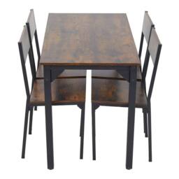 FORGEVIO Vintage Dining Table 4 Chairs Set Rustic Metal 4 Seater Kitchen in Brown - thumbnail 4