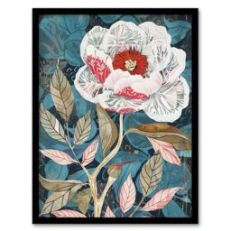 "Artery8 Peony Flower White Red Bloom Artistic Design Framed Art Print in Blue - Size: W12"" x H16""" - thumbnail 1