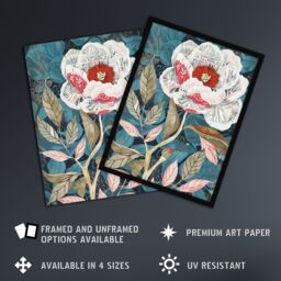 "Artery8 Peony Flower White Red Bloom Artistic Design Framed Art Print in Blue - Size: W12"" x H16""" - thumbnail 2
