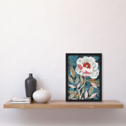 "Artery8 Peony Flower White Red Bloom Artistic Design Framed Art Print in Blue - Size: W12"" x H16""" - thumbnail 4