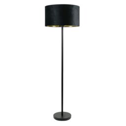 ValueLights Charlie Black Stem Floor Lamp with Black Velvet & Gold Inner Lamp Shade & Bulb - thumbnail 2