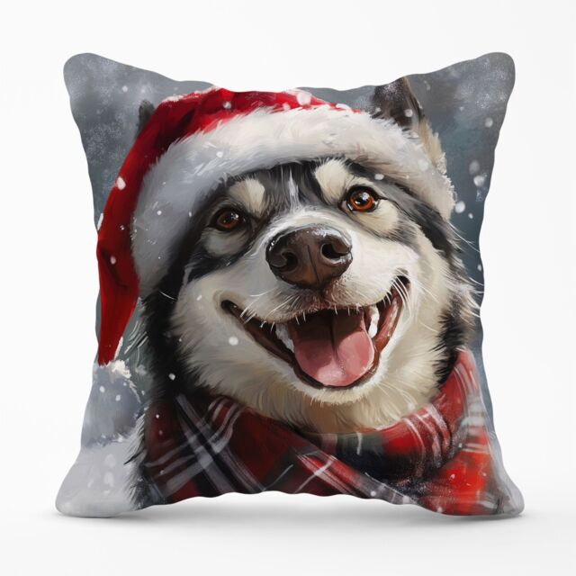 Warren Reed - Designer Christmas Husky Cushion in Grey - Size: 60 cm x 60 cm - image 1