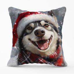 Warren Reed - Designer Christmas Husky Cushion in Grey - Size: 60 cm x 60 cm - thumbnail 1