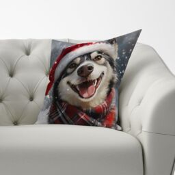 Warren Reed - Designer Christmas Husky Cushion in Grey - Size: 60 cm x 60 cm - thumbnail 3