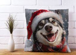 Warren Reed - Designer Christmas Husky Cushion in Grey - Size: 60 cm x 60 cm - thumbnail 2