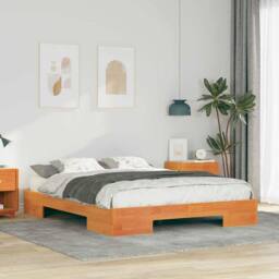 Berkfield Home Floor Bed Frame with Storage Brown 140 x 200 cm Solid pine wood - thumbnail 2