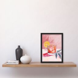 "Artery8 Cocktail Lemon Slice Pink Watercolour Framed Art Print - Size: W12"" x H16""" - thumbnail 4
