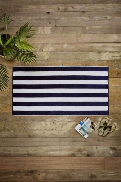 Deyongs Cabana Bay 100% Cotton Yarn Dyed Stripe Beach Towel 80x165 in Navy - image 1