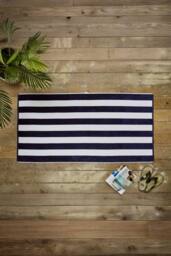 Deyongs Cabana Bay Supersoft 100% Cotton Woven Stripe Large Beach Towel 80x165cm in Navy - Size: 80x165 cm