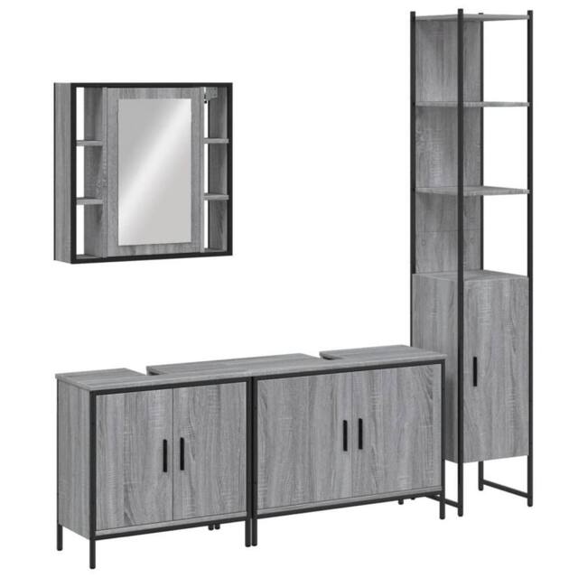 Berkfield Home 4 Piece Bathroom Cabinet Set Grey Sonoma Engineered Wood - image 1