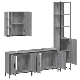 Berkfield Home 4 Piece Bathroom Cabinet Set Grey Sonoma Engineered Wood - thumbnail 5