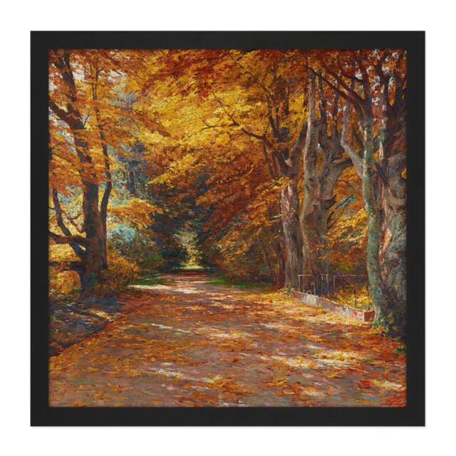 "Artery8 Wall Art Print Florian Praterallee Autumn Vienna Trees Painting Square Framed Picture 16X16 Inch in Black - Size: W16"" x H16""" - image 1