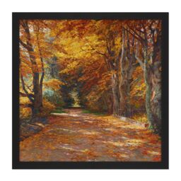 "Artery8 Wall Art Print Florian Praterallee Autumn Vienna Trees Painting Square Framed Picture 16X16 Inch in Black - Size: W16"" x H16""" - thumbnail 1