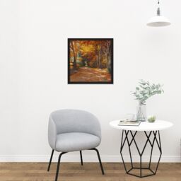 "Artery8 Wall Art Print Florian Praterallee Autumn Vienna Trees Painting Square Framed Picture 16X16 Inch in Black - Size: W16"" x H16""" - thumbnail 2