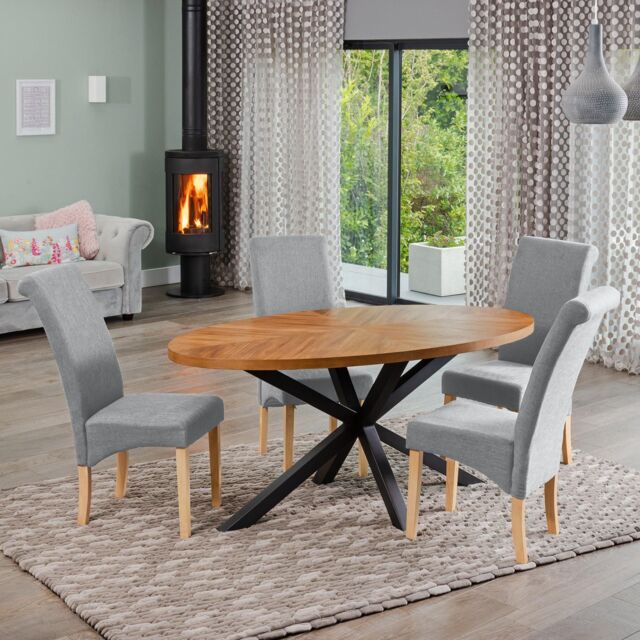 Artemis Home Dosenna Oval Dining Table Set with 4 Rimini Fabric Chairs in Grey - image 1
