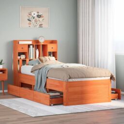 Berkfield Home Bookcase Bed without Mattress Wax Brown 75x190 cm Small Single Solid Wood Pine - thumbnail 1