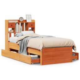 Berkfield Home Bookcase Bed without Mattress Wax Brown 75x190 cm Small Single Solid Wood Pine - thumbnail 2
