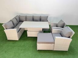 Fimous 9 Seat Garden Furniture Corner Sofa with Big Footstool Light Grey - thumbnail 2