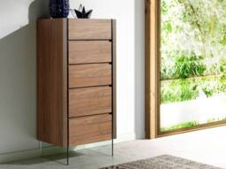 Angel Cerda Walnut Veneer Chiffonier with Tempered Glass Legs, 5 in Brown - thumbnail 3