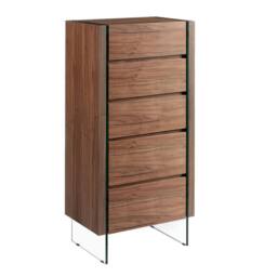 Angel Cerda Walnut Veneer Chiffonier with Tempered Glass Legs, 5 in Brown - thumbnail 1